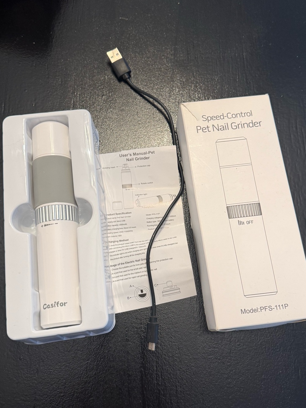 New in Box Casifor Pet Nail Grinder Speed Control Re-Chargeble